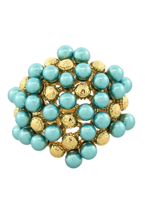 Yellow Gold-Tone Turquoise-Tone Beads Cocktail Ring