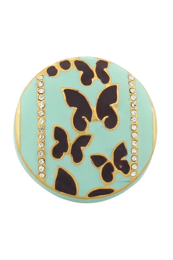 Fashion Alloy Yellow Gold-Tone Turquoise-Tone Brown Butterflies CZ Cocktail Ring