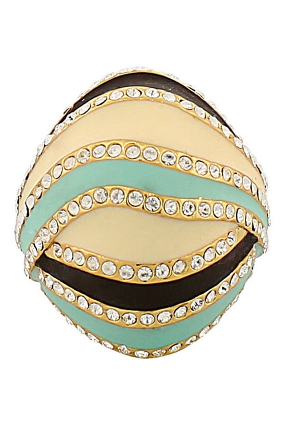 Fashion Alloy Yellow Gold-Tone Turquoise-Tone Brown Clear CZ Statement Cocktail Ring Size 9