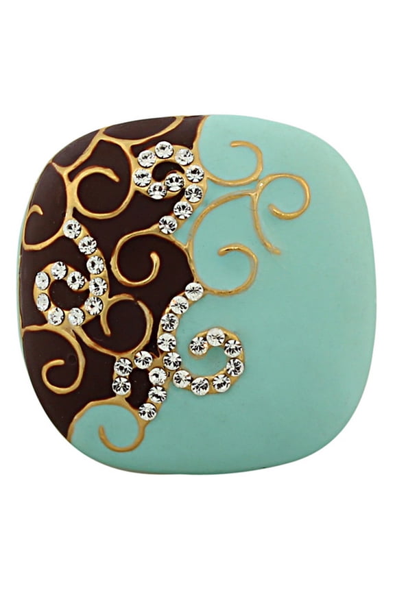 Fashion Alloy Yellow Gold-Tone Turquoise-Tone Brown White CZ Statement Cocktail Ring