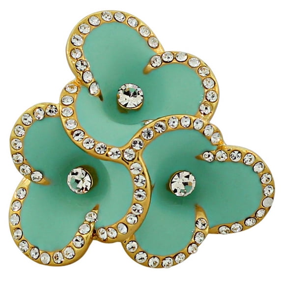 Fashion Alloy Yellow Gold-Tone Turquoise-Tone Enamel CZ Cocktail Flower Ring