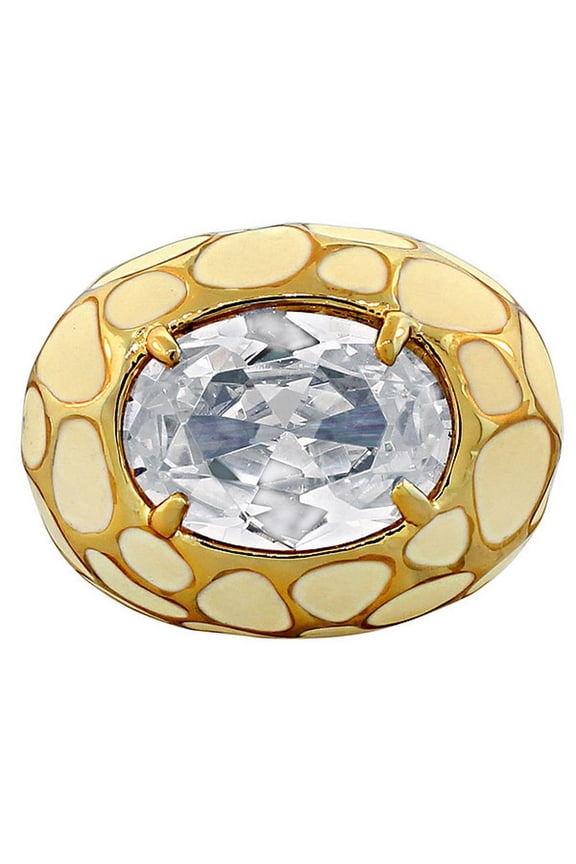 Fashion Alloy Yellow Gold-Tone White Enamel CZ Statement Cocktail Ring