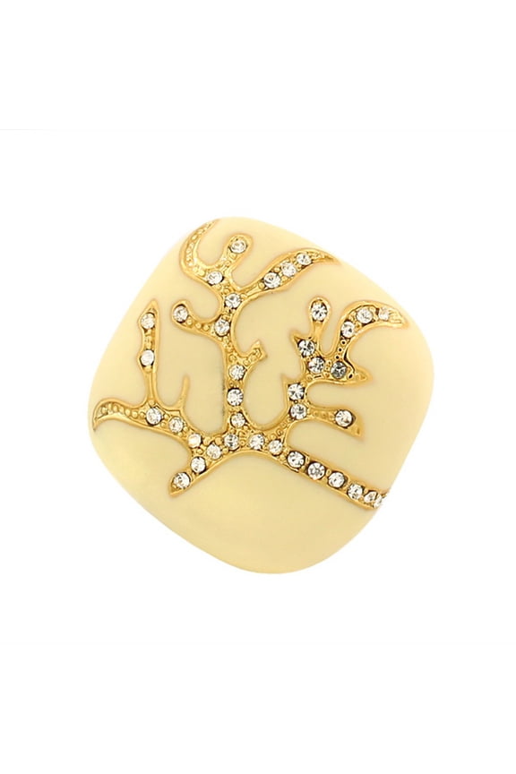 Fashion Alloy Yellow Gold-Tone White Ivory-Tone Clear CZ Statement Cocktail Ring