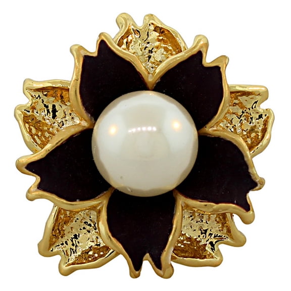 Fashion Alloy Yellow Gold-Tone White Simulated Pearl Purple Flower Cocktail Ring