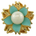 thumbnail image 1 of Fashion Alloy Yellow Gold-Tone White Simulated Pearl Turquoise-Tone Flower Cocktail Ring, 1 of 2