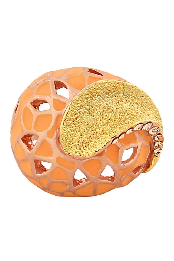 Fashion Alloy Yellow Rose Gold-Tone Orange Brown CZ Statement Cocktail Ring