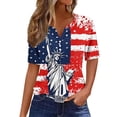 thumbnail image 1 of Fashion American Flag Shirts Women Cute Henley V Neck Button Down Shirts USA Flag Graphic Short Sleeve Tops Summer Dressy Casual Blouses Independence Day Patriotic T-Shirts Summer Tees, 1 of 5