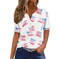 thumbnail image 1 of Fashion American Flag Shirts Women Cute Henley V Neck Button Down Shirts USA Flag Graphic Short Sleeve Tops Summer Dressy Casual Blouses Independence Day Patriotic T-Shirts Summer Tees, 1 of 5