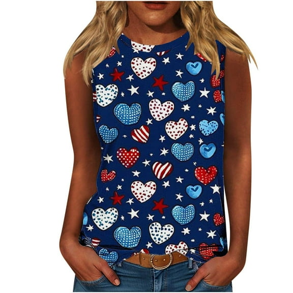 Fashion American Flag Tank Tops Women Patriotic Plus Size T-Shirts Dressy Casual Independence Day Sleeveless Shirts 4th of July Star Stripes Graphic Camis Blouse Memorial Day Outfits Clothes