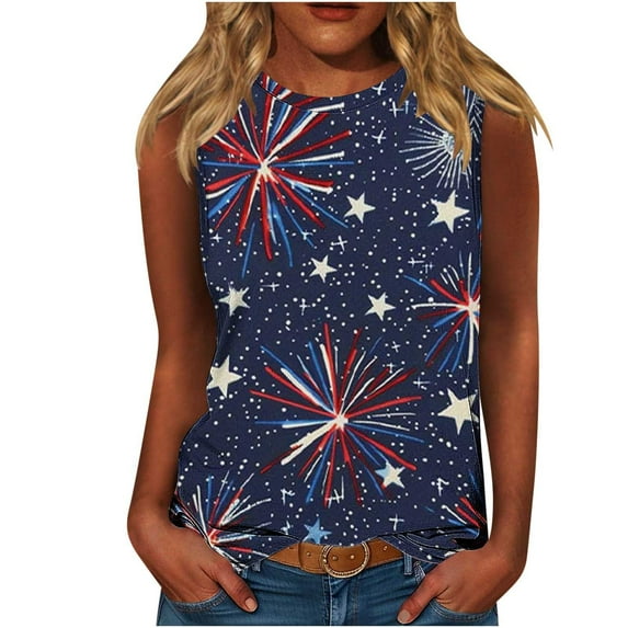 Fashion American Flag Tank Tops Women Patriotic Plus Size T-Shirts Dressy Casual Independence Day Sleeveless Shirts 4th of July Star Stripes Graphic Camis Blouse Memorial Day Outfits Clothes