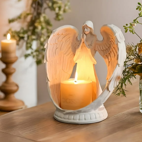 Fashion Angel Statue Candle Holder, Durable Stone & PET Figurine, Versatile Indoor & Outdoor Decor, Ideal for Candle Making, with No Electricity Needed, for Christmas, Halloween, Easter