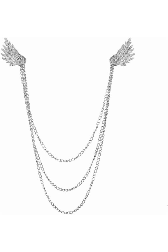 Fashion Angel Wing Brooch Pin with Hanging Dangle Long Chain Tassel Rhinestone Feather Pins Dress Suit Shirt Tuxedo Wedding Party Corsage Clothes Accessories Brooches Dianty Jewelry for Women Men