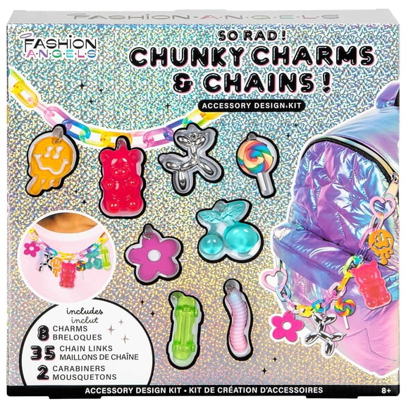 Fashion Angels: Chunky Charms & Chains - So Rad - Accessory Design Kit, DIY Hyperlink Keychains & Jewelry Trendy Craft, Y2K Charms, 35 Links, Kids 8+