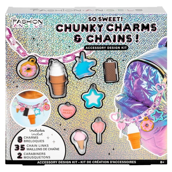 Fashion Angels: Chunky Charms & Chains - So Sweet - Accessory Design Kit, DIY Hyperlink Keychains & Jewelry Craft, Dessert Charms, 35 Links, Kids 8+