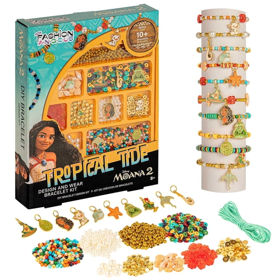 Fashion Angels: Design & Wear Bracelet Kit - Disney Moana 2 Tropical Tide - DIY 10+ Bead Jewelry Pieces, Character & Nautical Charms, Craft, Kids 8+