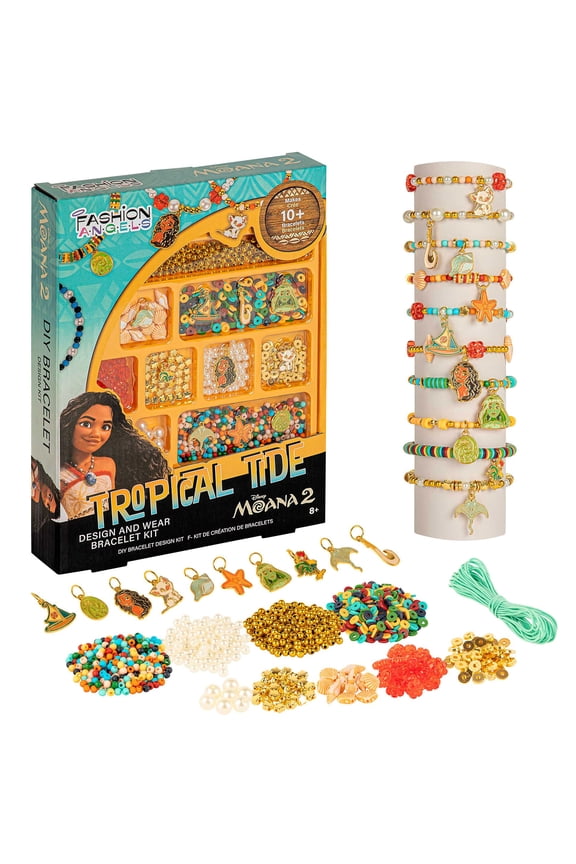 Fashion Angels: Design & Wear Bracelet Kit - Disney Moana 2 Tropical Tide - DIY 10+ Bead Jewelry Pieces, Character & Nautical Charms, Craft, Kids 8+