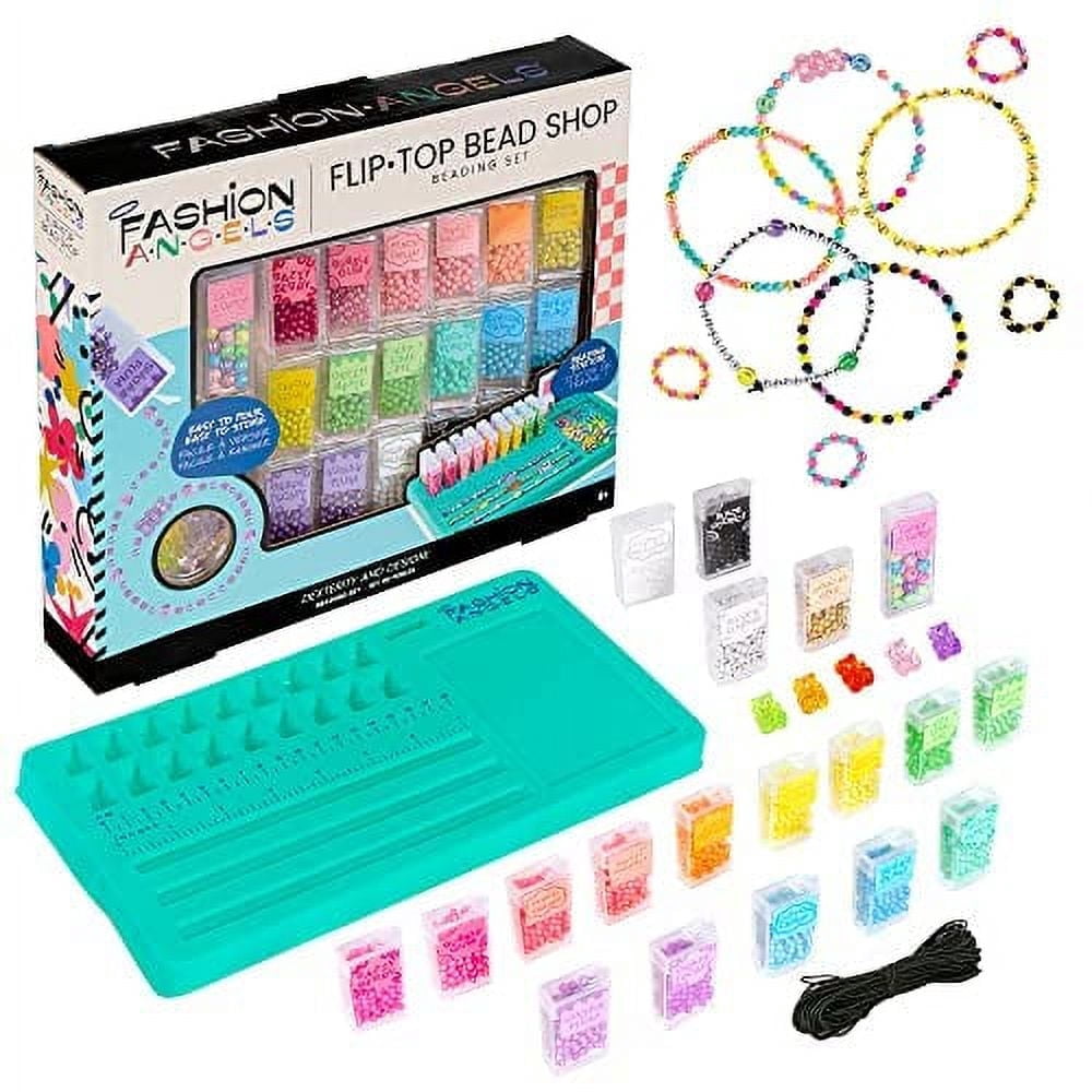 Fashion Angels Flip Top Bead Shop Girls Bracelet Making Kit - 2500+ Color and Gummy Bear Beads for Friendship Bracelets - Jewelry Kit with Bead Storage Containers and Beading Station - Ages 8 and Up