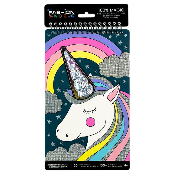 Fashion Angels Magic Unicorn Theme Multi-Color Tween Art Sticker Portfolio, 1 Pack, 20 Sketch Pages