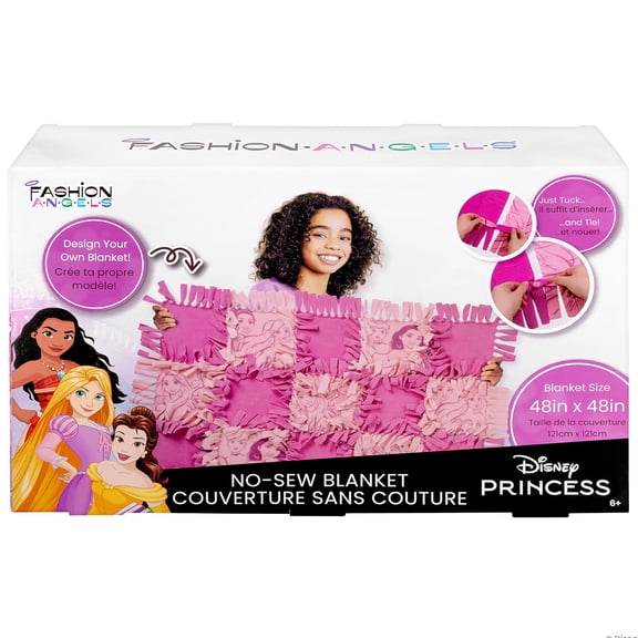 Fashion Angels: No-Sew Blanket - Disney Princess - DIY 48" Blanket Craft Kit, Just Tuck & Tie, Pink-Lavender-Character Polar Fleece Squares, Kids 6+