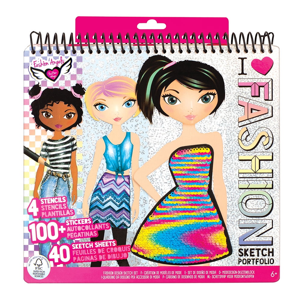 Fashion Angels Portfolio Sketch Pad & Writing Notebook with 4 Stencil Sheets, 8.5in x 11in, 40 Pages