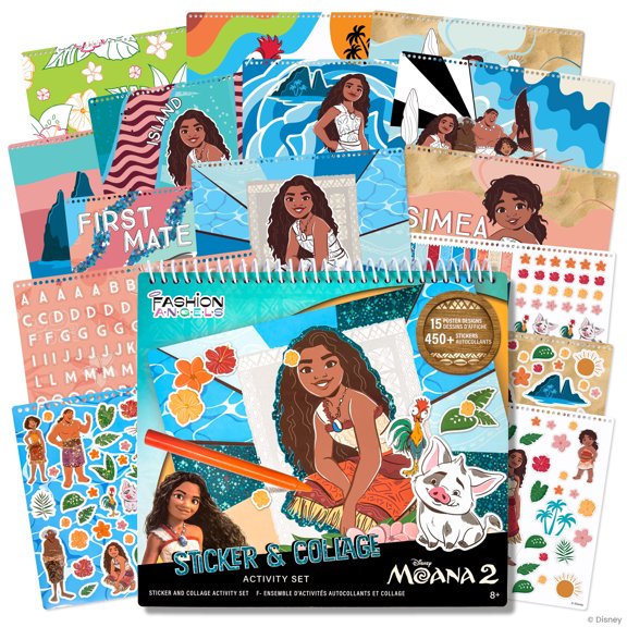 Fashion Angels: Sticker & Collage Activity Set - Disney Moana 2 - DIY 15 Poster Designs, 450+ Stickers, Create- Color-Personalize, Art-Crafts, Kids 8+