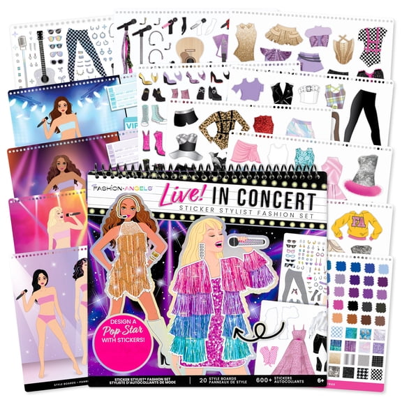 Fashion Angels: Sticker Stylist Fashion Set - Live in Concert - DIY Venue Style Boards, Art Portfolio, Popstar Silhouettes, 600+ Stickers, Kids 6+