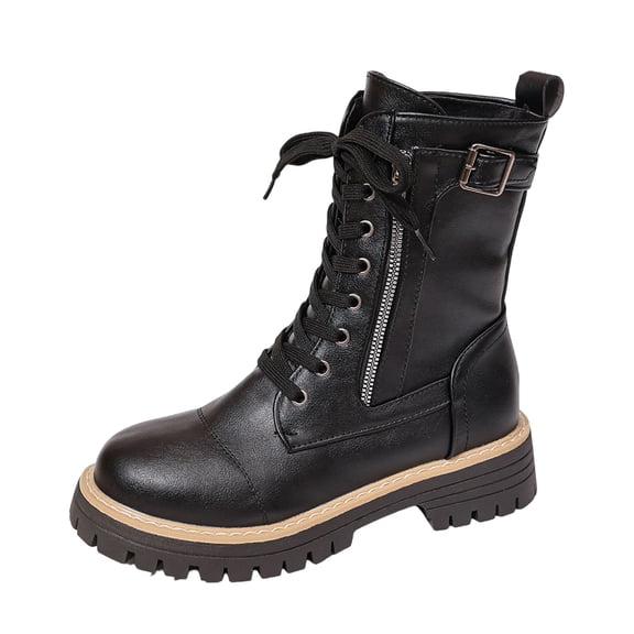 Fashion Ankle Boots Leather Side Zipper Strap Closure Casual Comfortable Booties for Daily Wear in Fall and Winter