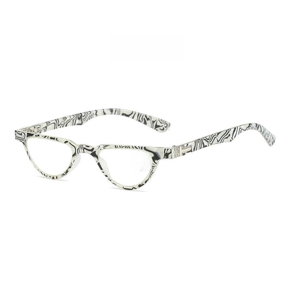 Fashion Anti-Blue Light Half Moon Reading Glasses for Women and Men Black and White Triangle HD Presbyopic Glasses Small Frame Spring Hinge Readers +3.00