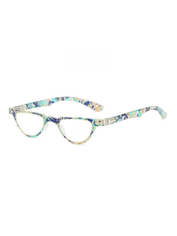 Fashion Anti-Blue Light Half Moon Reading Glasses for Women and Men Blue Triangle HD Presbyopic Glasses Small Frame Spring Hinge Readers +1.50