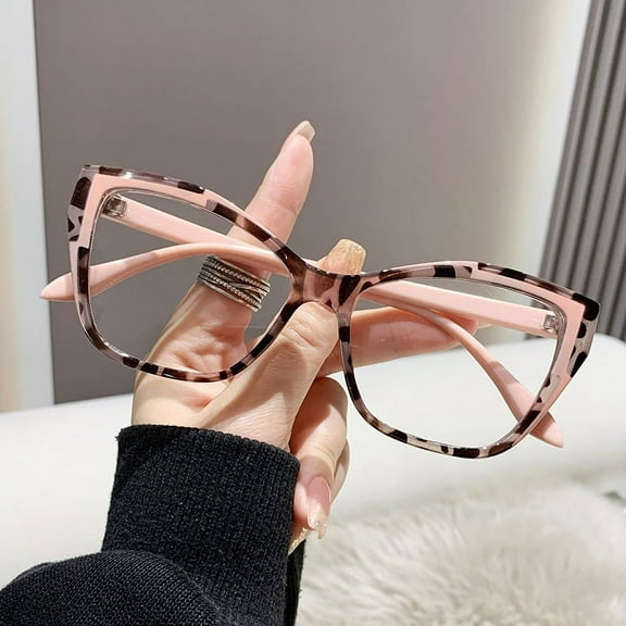 Fashion Anti-blue light plain glasses multi-color stitching cat eye glasses frame-Leopard Print + Pink Frame-Colour change