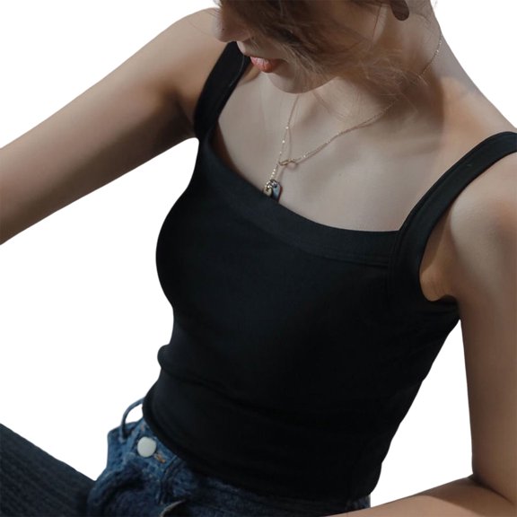 Fashion Anti-exposure Top Square-Neck Ribbed Short for Tank-Vest Casual Camis for T-Shirt Korean for