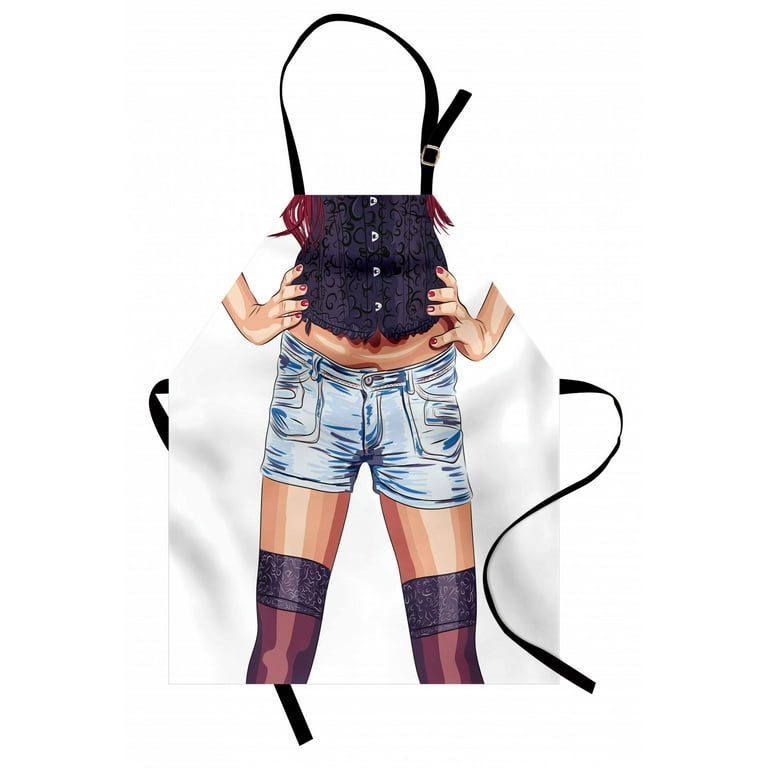 Fashion Apron Stylish Young Woman Figure Wearing Jean Shorts and