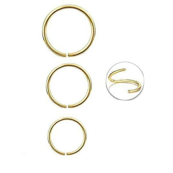 Fashion Art Jewelry Set of 3 Mismatched Small Huggie Hoop Earrings Sterling Mini Hoops For Cartilage Helix Tragus Nose Ring Hoop (7mm 8mm 9mm | 24 GA, 14K Yellow Gold Filled)