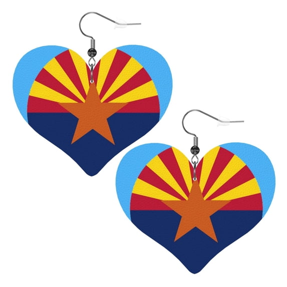 Fashion Art Leather Earrings For Women Arizona Flag Logo Double-Sided Heart Dangle Drop Earrings