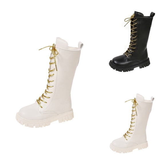 Fashion Autumn Girls Comfortable Ankle Boots, Lace Up Combat Style with Side Zipper, Heart Print, Non-Slip, Flat Thick Bottom, PU Upper