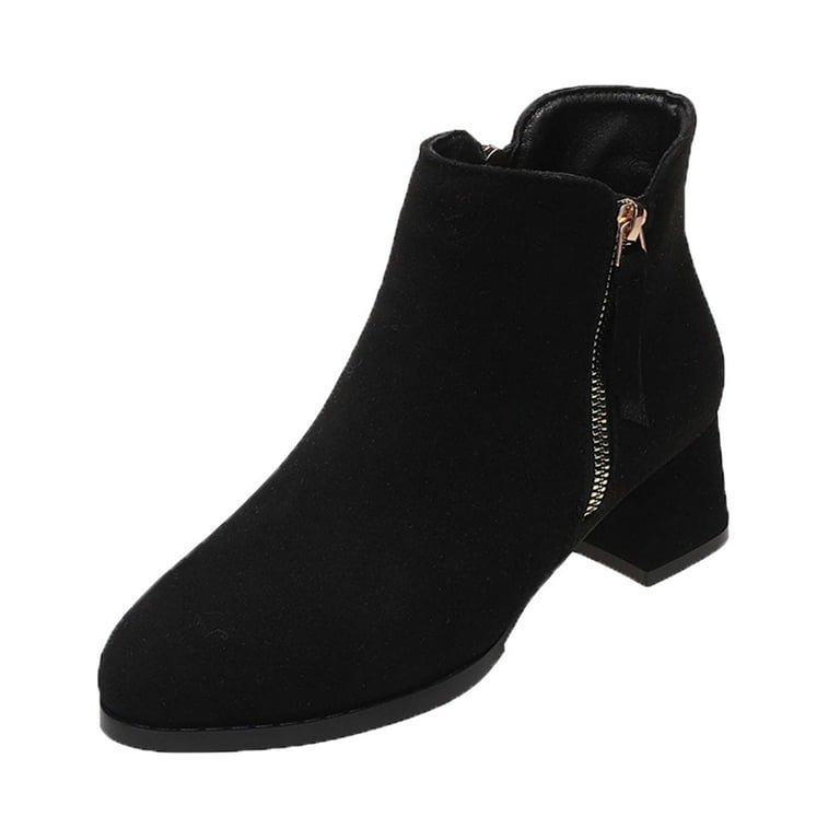 Fashion Autumn Winter Women Ankle Boots Mid Heel Heel Suede Solid Color Black Round Toe Side Zipper Women Boots