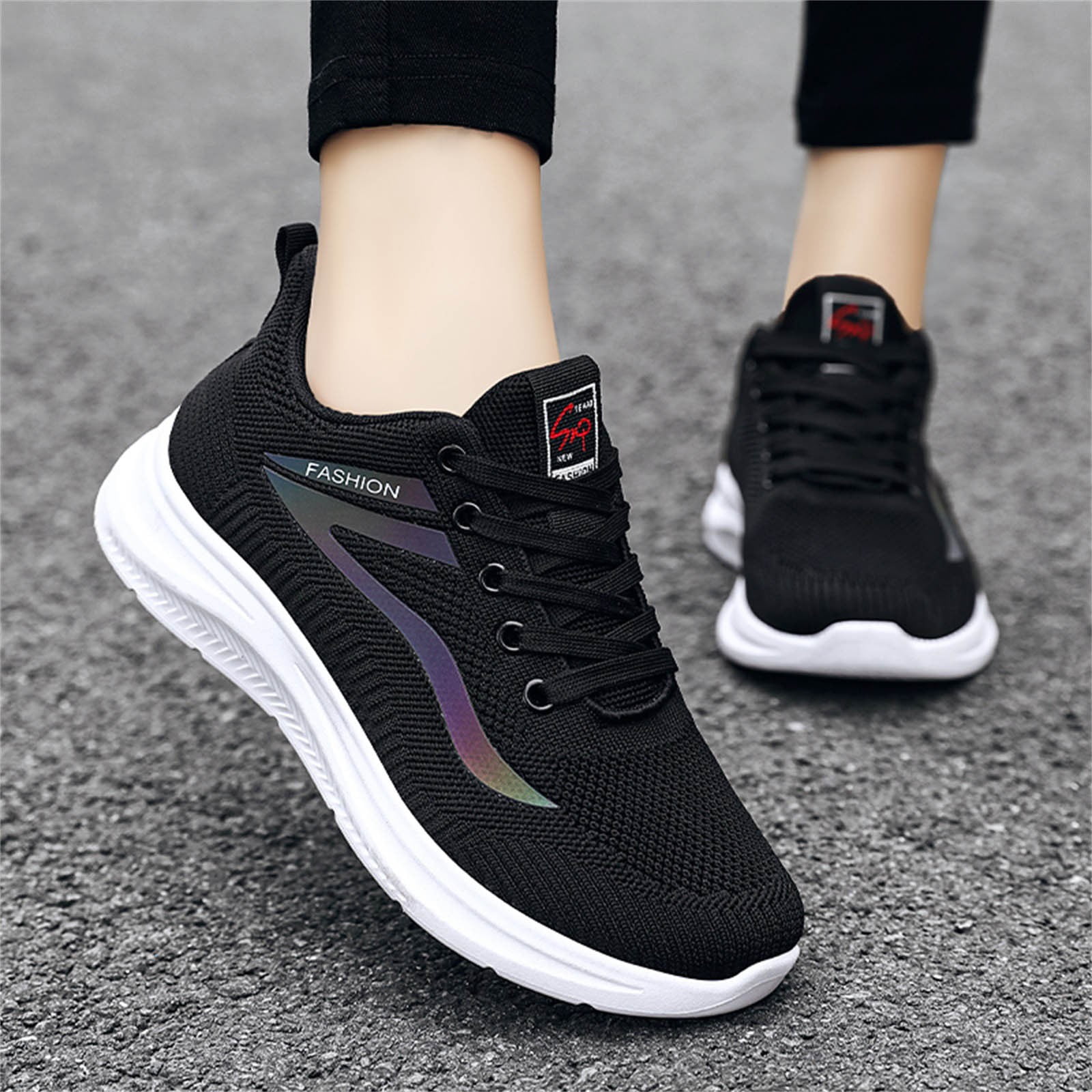 Fashion Autumn Women's Sneakers Flat Lightweight Round Toe Lace Up Mesh Breathable Simple Style Winter Hiking Sneakers Women Animal Print Sneakers for Women Lace up Rhinestone Sneakers Women Flat - Walmart.com