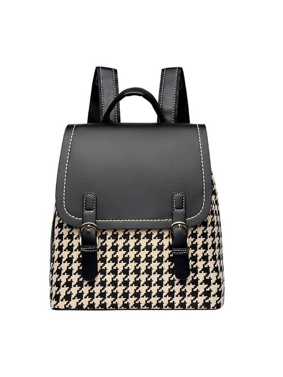 Fashion Backpack Purse for Women, Small Checkered Travel Backpack with Multiple Pockets, Waterproof PU Leather Anti-theft Designer Daypack for School, Shopping & Travel