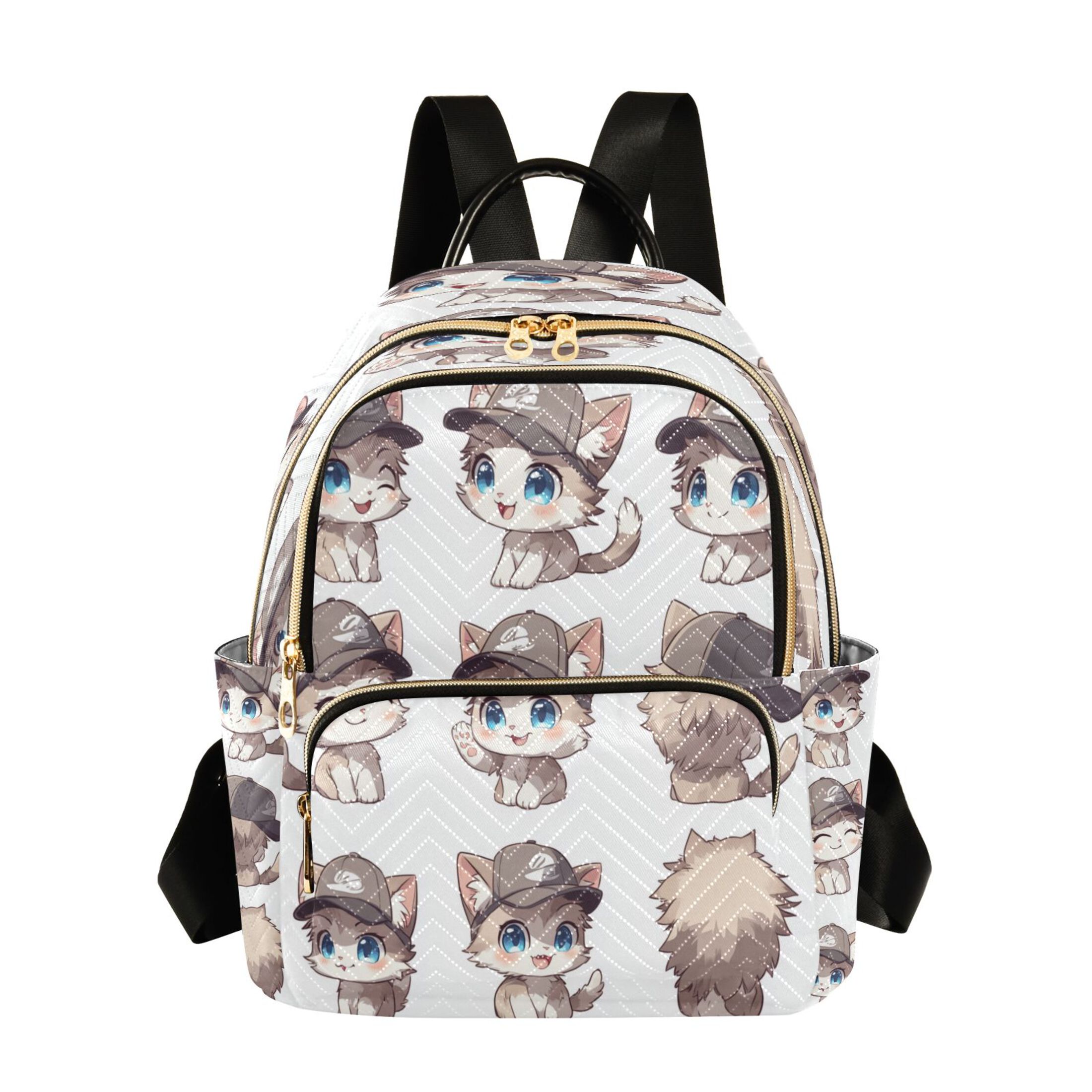 Fashion Backpack Women Casual Bag Cat Wearing Baseball Cap Travel ...