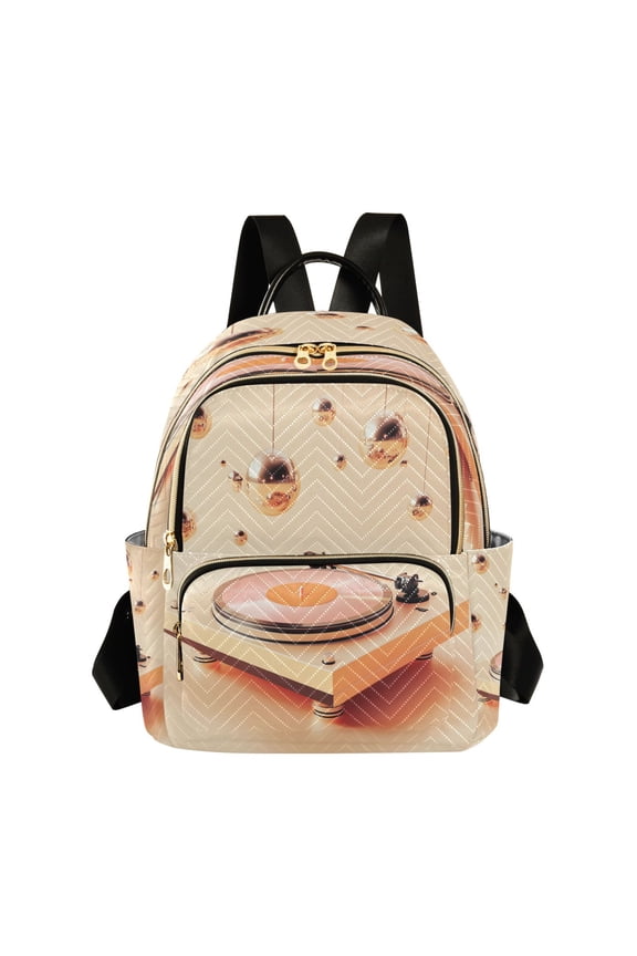 Fashion Backpack Women Casual Bag Orange Vinyl Record Travel Backpack for Travel