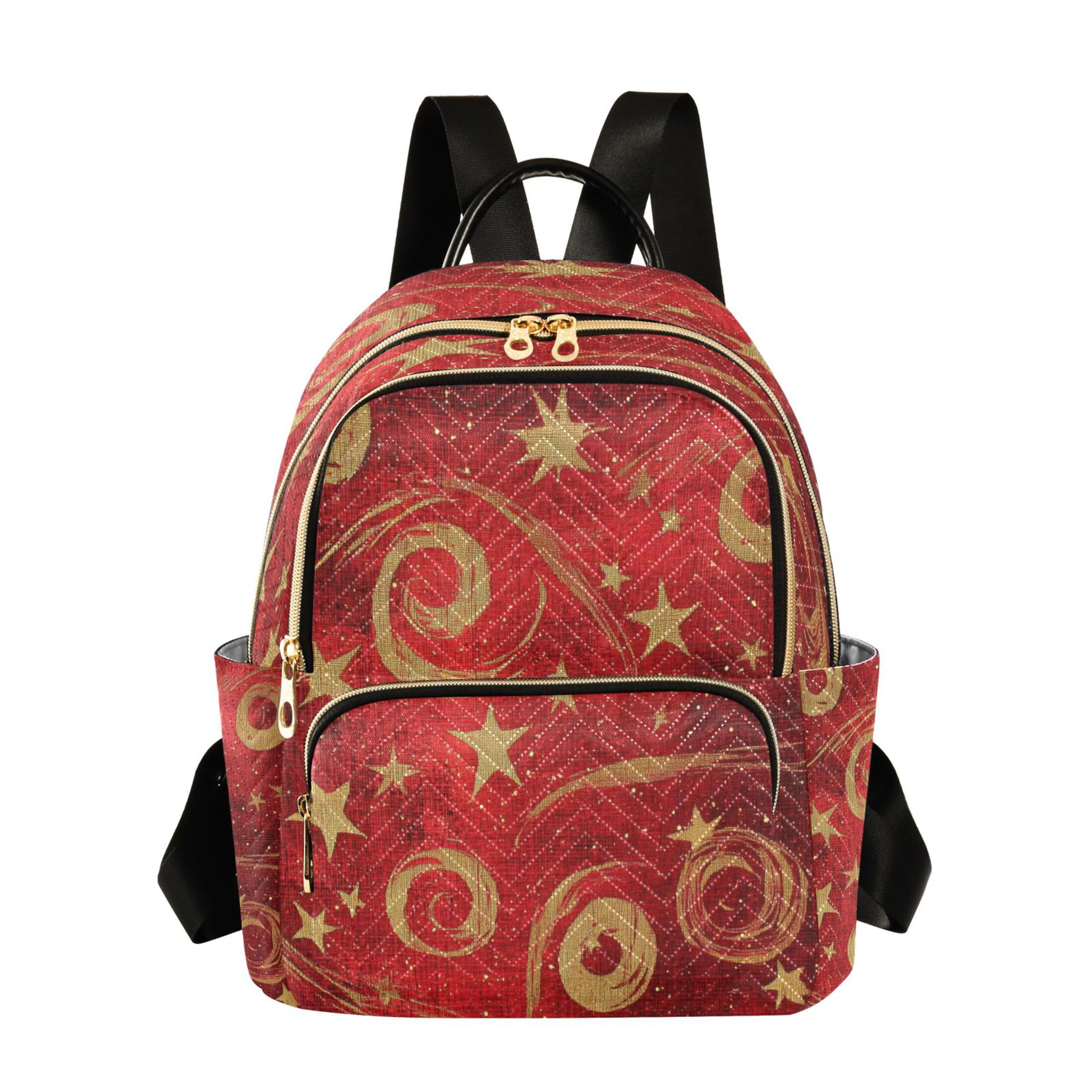 Fashion Backpack Women Casual Bag Red and Gold Star Swirls Travel ...
