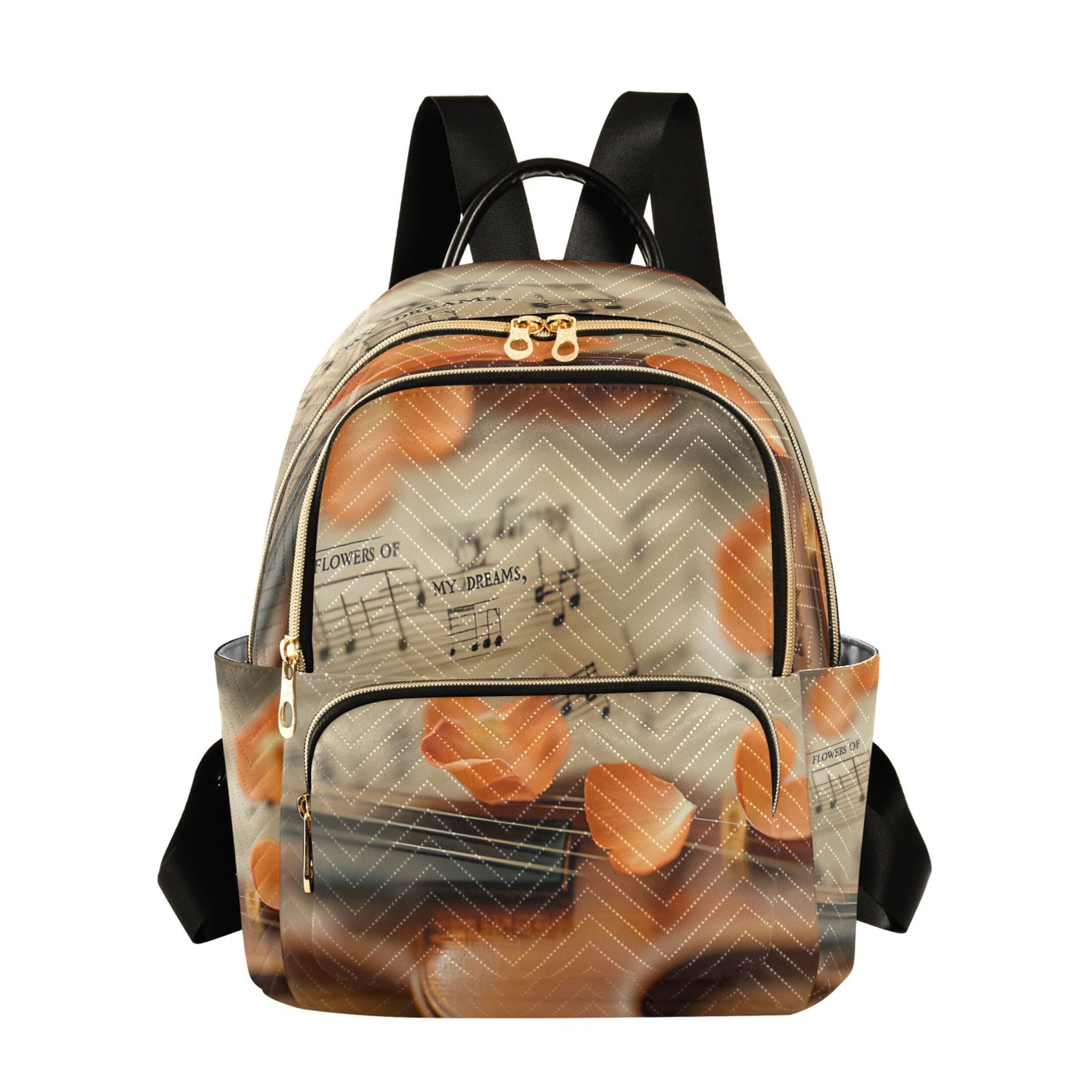 Fashion Backpack Women Casual Bag Sheet Music And Orange Petals Travel 