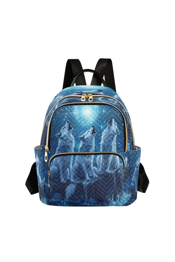 Fashion Backpack Women Casual Bag Three Blue Wolves Travel Backpack for Travel
