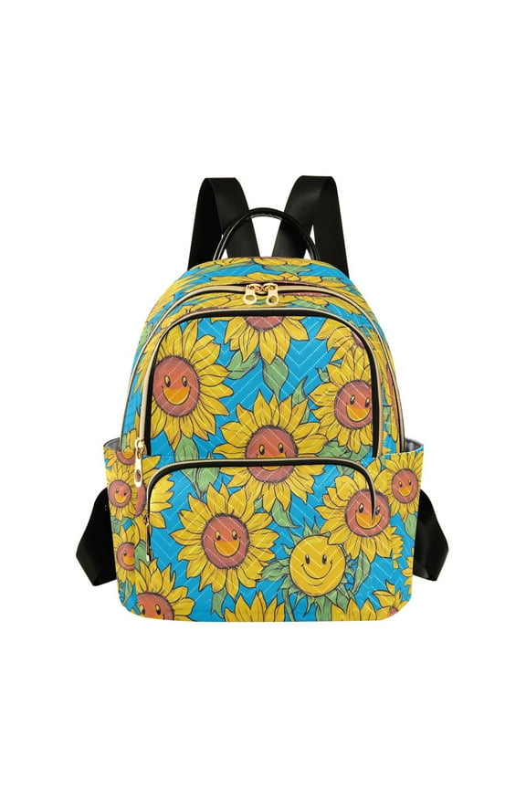 Fashion Backpack Women Casual Bag Yellow Sunflowers with Smiley Faces Travel Backpack for Travel