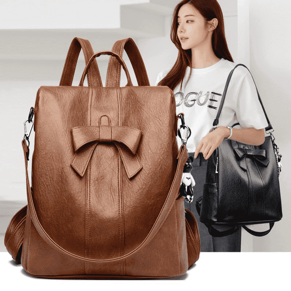 Fashion Backpack for Women - PU Leather Backpack Large Backpack Purse for Travel Work Shopping - Brown