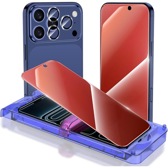 for [Fashion Badge Privacy Screen Protector for iPhone 17 Pro 6.3 Inch 2 Pack + 1 Set Camera Lens Protector, Anti Blue Light Anti Spy 17 Pro Glass Screen Protector, Gradient Purple
