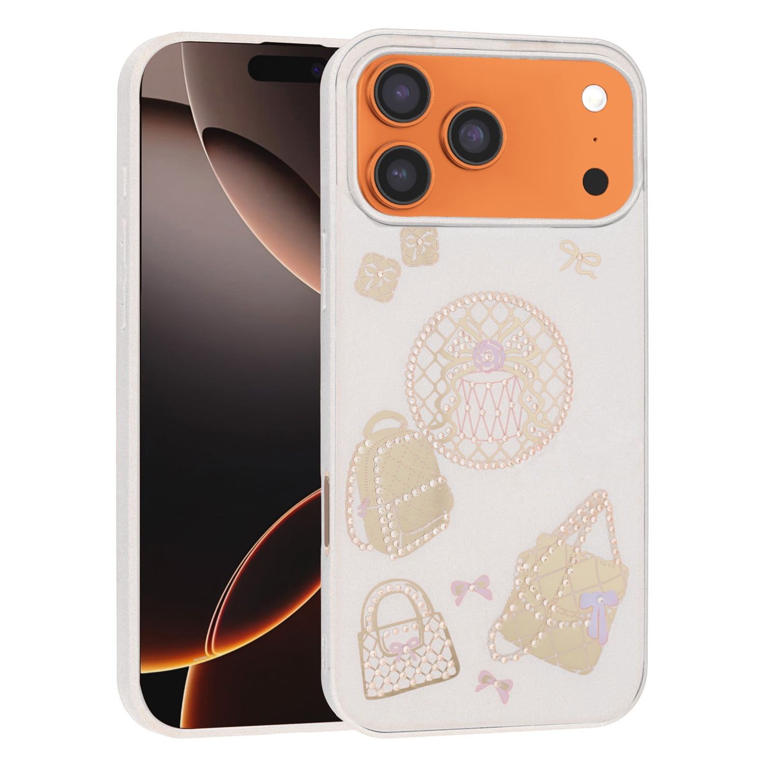 Fashion Bag Design Crystal Glitter Cover for iPhone 17 Pro Max - White