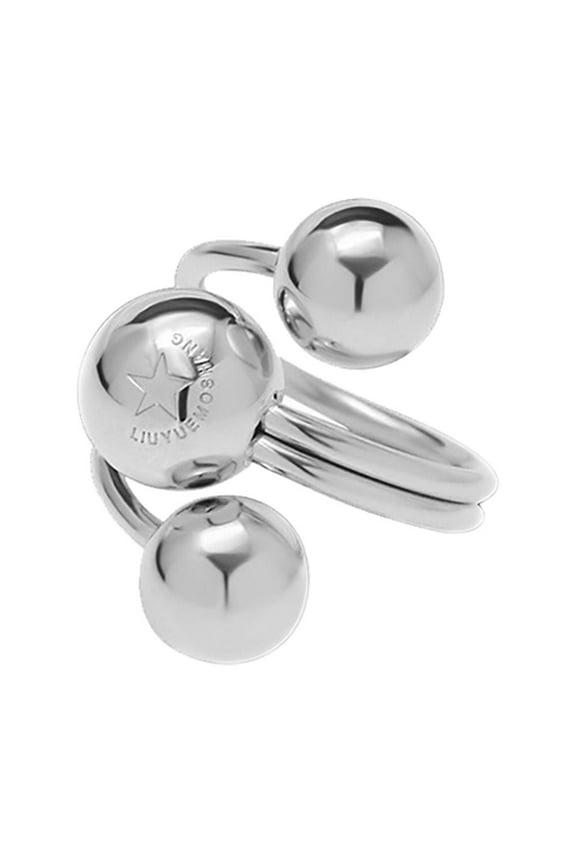 Fashion Ball Statement Ring for Women Stainless Steel Layered 3 Round Balls Ajustable Open Wrap Finger Rings