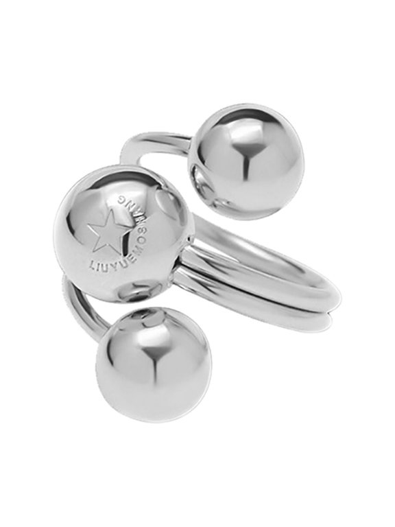 Fashion Ball Statement Ring for Women Stainless Steel Layered 3 Round Balls Ajustable Open Wrap Finger Rings