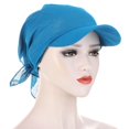 thumbnail image 1 of Fashion Bandana Ladies Brim Cap Beach Windproof Travel Solid Color Turban Cap Women Cap Sun Hat Headscarf LAKE BLUE, 1 of 8